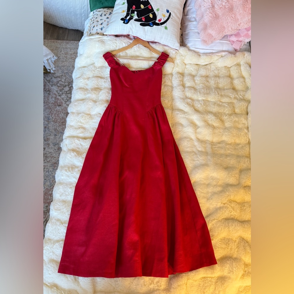 Reformation Monet Linen Dress In Lipstick, Brand new without tags, never worn. - Picture 7 of 16